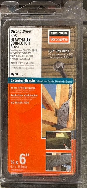 Simpson Strong-Tie Strong-Drive SDS 1/4-in x 6-in Double-barrier Exterior Wood screws (10 per box)